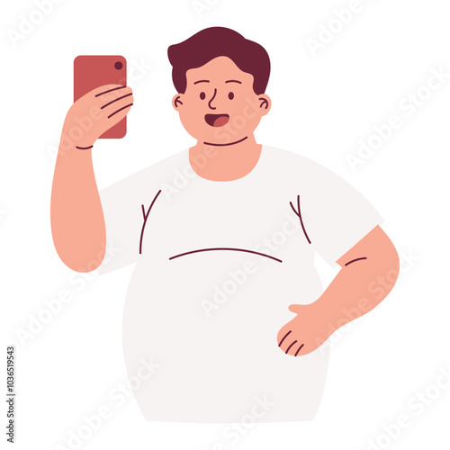 Obese Man Selfie using Smartphone