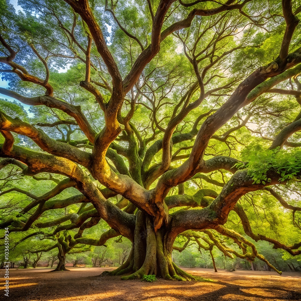 old tree many branches with sun rays old tree many branches with sun rays