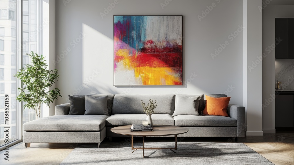 Modern Living Room with Bright Abstract Art Modern Living Room with Bright Abstract Art