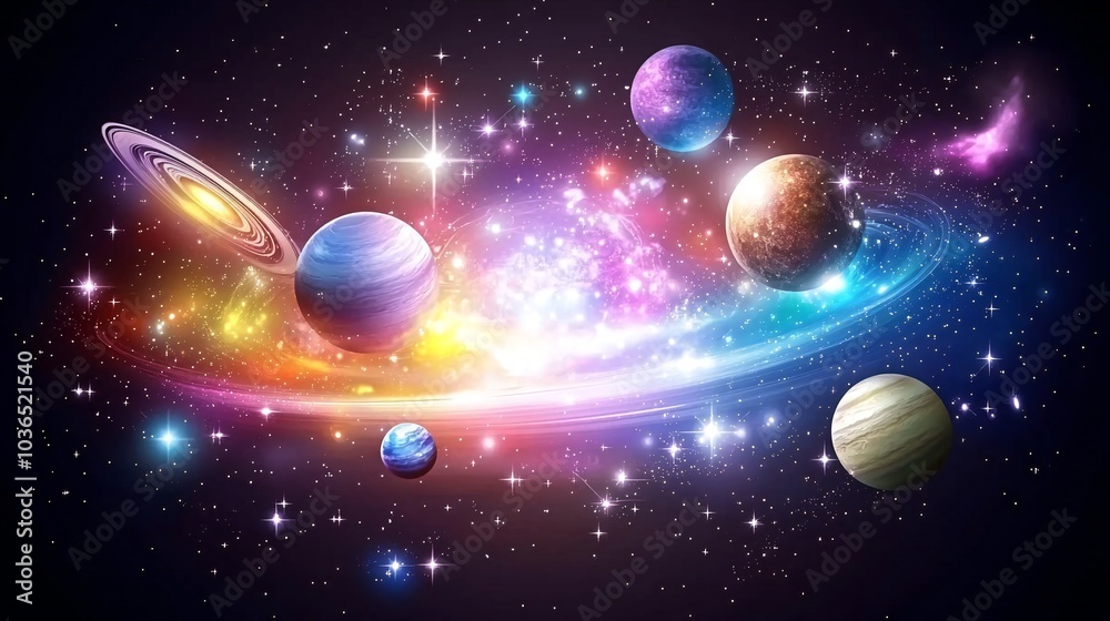 Vibrant colorful nebula with planets and stars in space. Vibrant colorful nebula with planets and stars in space.
