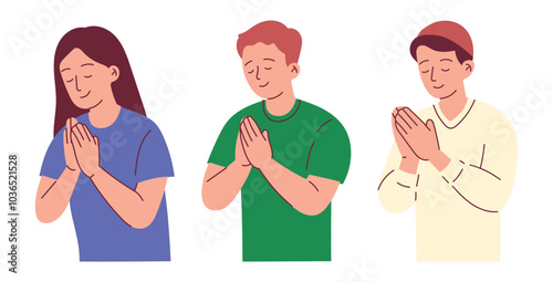 Woman and Man Praying to God, Praying Gesture