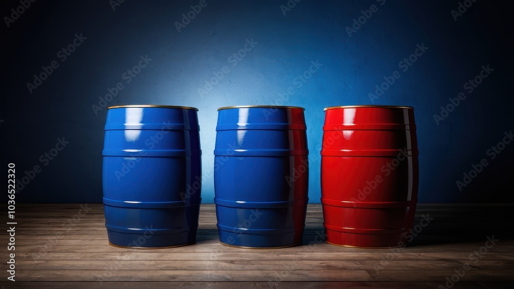 High-quality red blue barrel mockup for packaging design. Lifelike textures and customizable logos or labels, ideal for presenting industrial drums used in liquids or chemical storage High-quality red blue barrel mockup for packaging design. Lifelike textures and customizable logos or labels, ideal for presenting industrial drums used in liquids or chemical storage