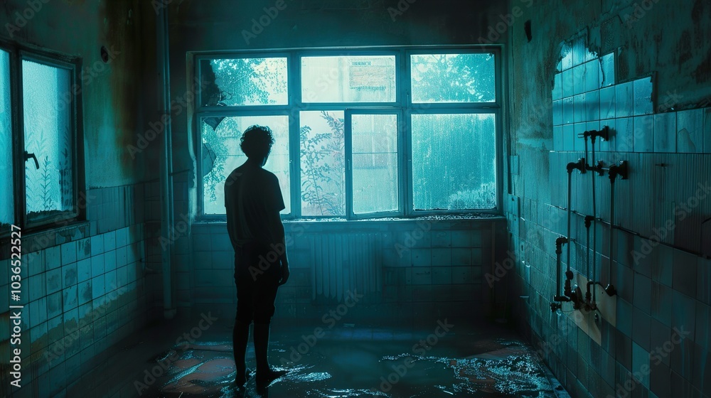 A Silhouette in a Flooded Abandoned Room A Silhouette in a Flooded Abandoned Room