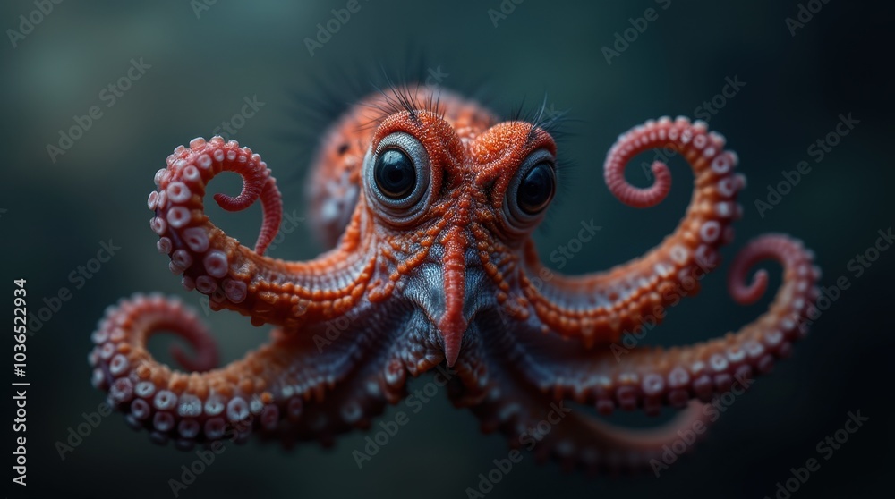 An octopus in a close-up studio shot, its large expressive eyes looking directly into the camera An octopus in a close-up studio shot, its large expressive eyes looking directly into the camera