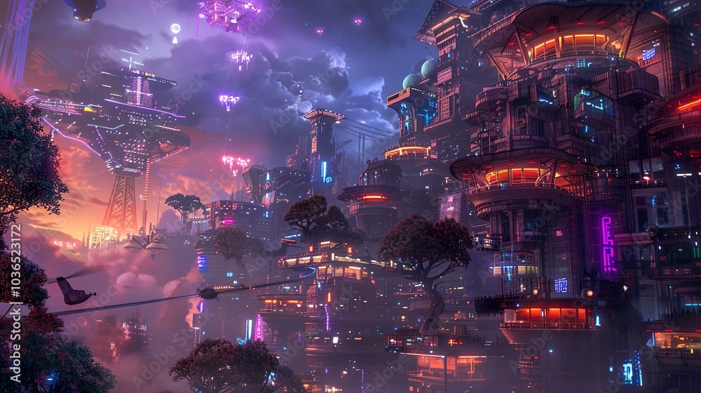 Fototapeta premium Neon Cityscape: A Futuristic Urban Landscape