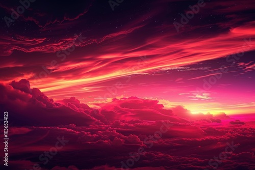 Vibrant Sunset Above a Sea of Pink Clouds