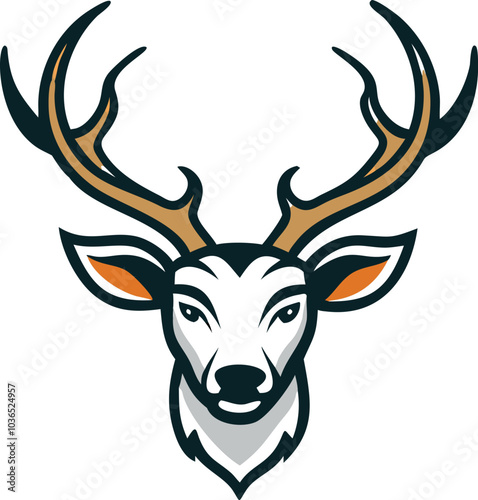 Whitetail Deer Head Logo Design Illustration