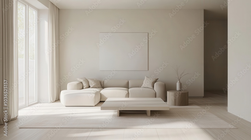 Naklejka premium Modern Minimalist Living Room with Neutral Tones