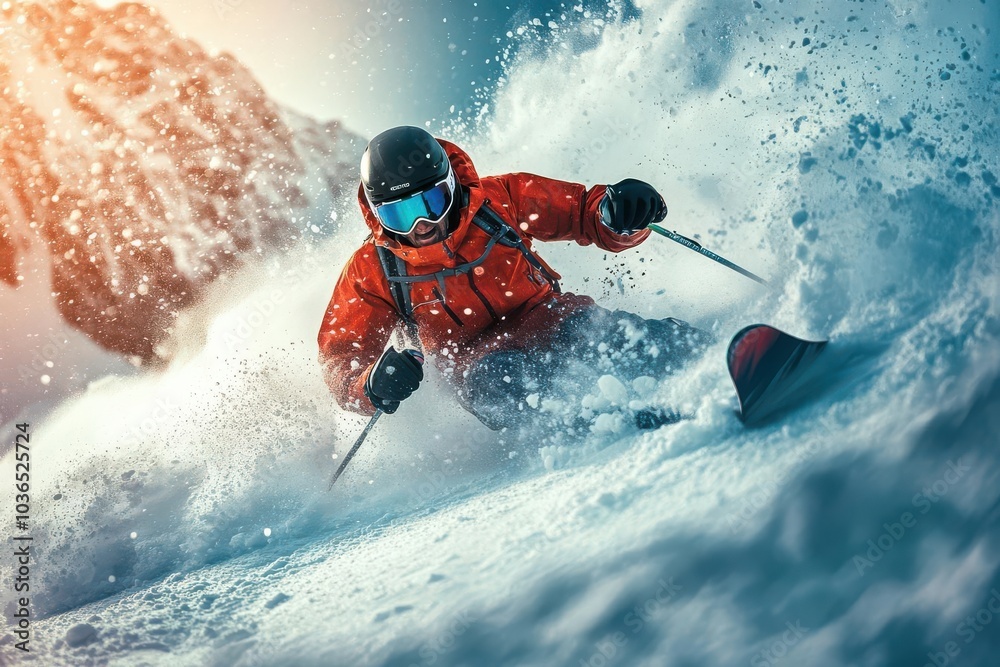 Dynamic action shot of a skier racing down a slope, Sports, Speed Dynamic action shot of a skier racing down a slope, Sports, Speed