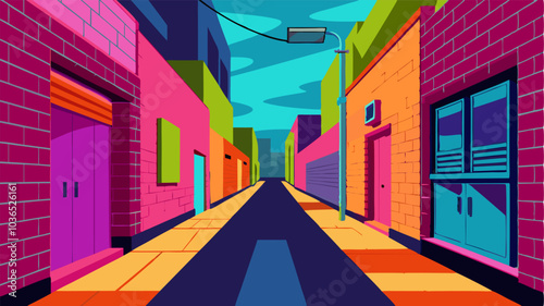 Vibrant pops of color against the faded brick walls make this alleyway a photographers dream capturing the essence of urban life.