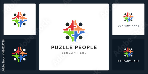 Vector abstract of puzzle people logo and icon, can be used in various media easily, editable