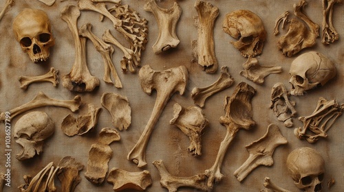 Various Human Bones on Textured Background