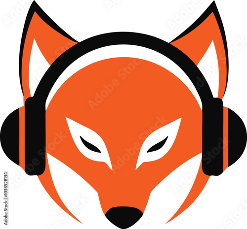 Orange Fox Wearing Headphones Music Logo Design