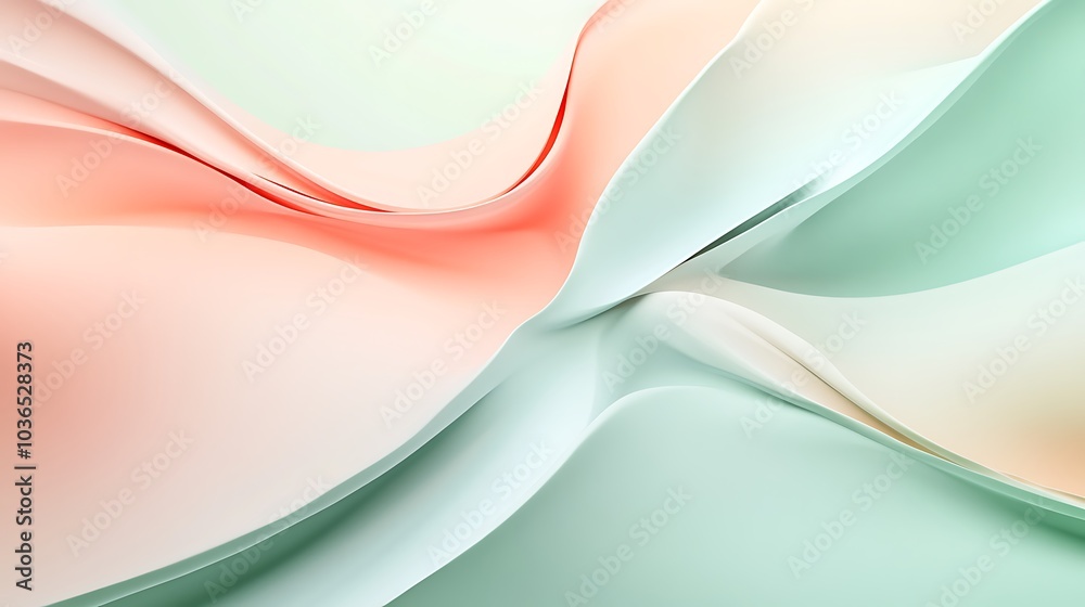 Obraz premium 3D-rendered abstract shapes in pastel peach and mint green with smooth transitions for beauty design