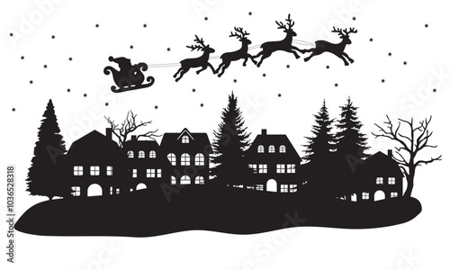 Santa Claus on the sky in winter season. Merry Christmas and Happy New Year. paper art design. Vector EPS 10.
