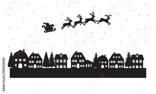 Santa Claus on the sky in winter season. Merry Christmas and Happy New Year. paper art design. Vector EPS 10.