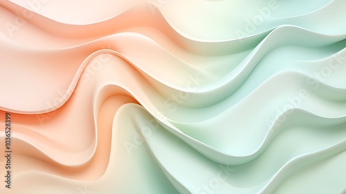 3D-rendered abstract shapes in pastel peach and mint green with smooth transitions for beauty design