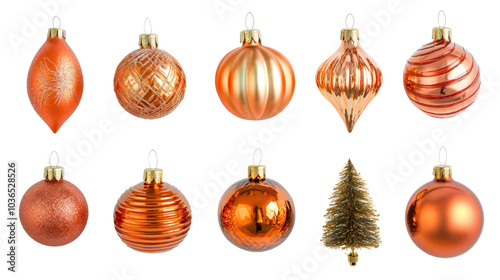 Bright and festive, this collection of orange Christmas ornaments includes various shapes and textures, perfect for holiday decorating. shiny finishes and vibrant colors add cheerful touch to any