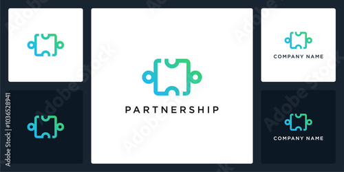 Vector abstract of puzzle partnership logo and icon, can be used in various media easily, editable