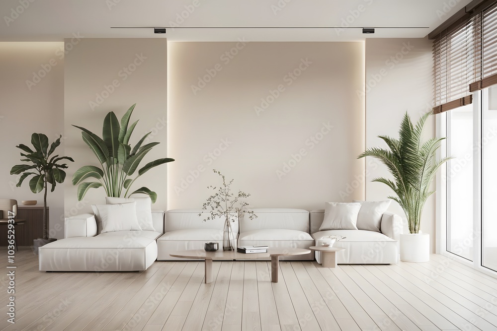Fototapeta premium Minimalist interior design of modern living room