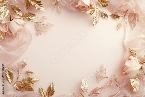 Golden Touch: Delicate Leaves on a Smooth Pink Surface