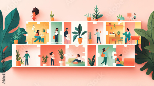 Puzzle game with family members' living conditions