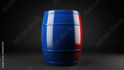 High-quality red blue barrel mockup for packaging design. Lifelike textures and customizable logos or labels, ideal for presenting industrial drums used in liquids or chemical storage photo