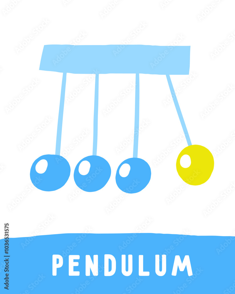 Learn science objects flashcard. Learning words for kids. Cute hand drawn doodle educational card with physics pendulum. Preschool science learning material Learn science objects flashcard. Learning words for kids. Cute hand drawn doodle educational card with physics pendulum. Preschool science learning material