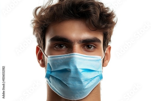 Vaccinated man with a face mask isolated on a white background, Generative AI