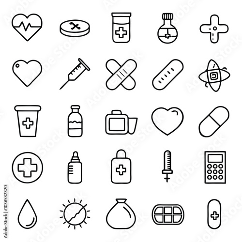 A versatile set of medicine and healthcare icons including medication, doctors, Medicare, and medical tools. Perfect for healthcare apps, websites, and educational designs.
