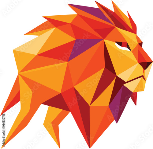 Geometric Lion Illustration Orange Red White Background