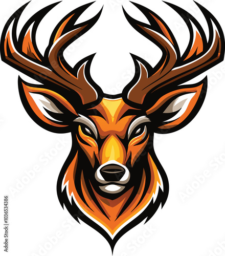 Majestic Buck Head Illustration with Antlers