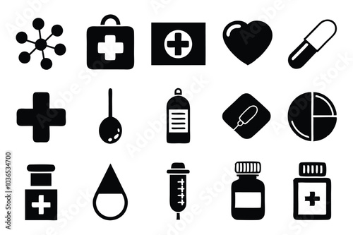 A versatile set of medicine and healthcare icons including medication, doctors, Medicare, and medical tools. Perfect for healthcare apps, websites, and educational designs.

