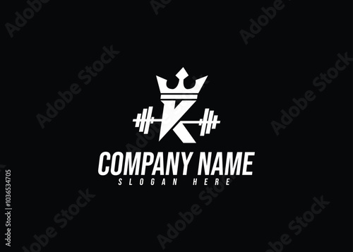 K barbell fitness gym sports vector logo design with crown.	