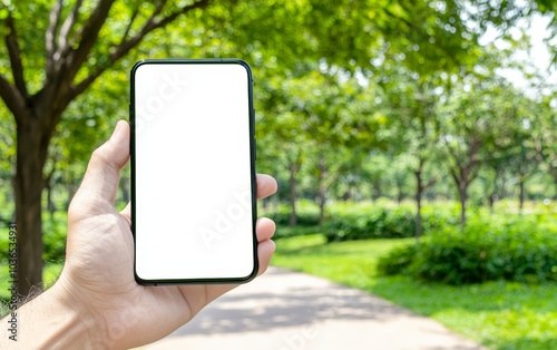 Person holding a smartphone with a blank screen, ready for customization, representing technology, apps, and communication in a minimal setting