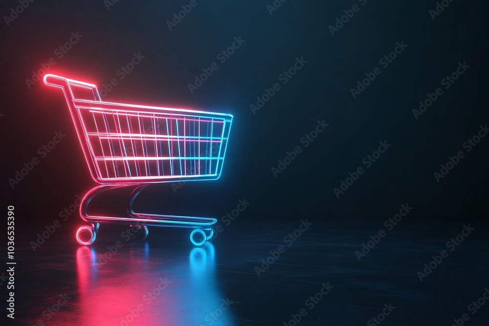 Glowing Digital Shopping Cart on Dark Background Glowing Digital Shopping Cart on Dark Background