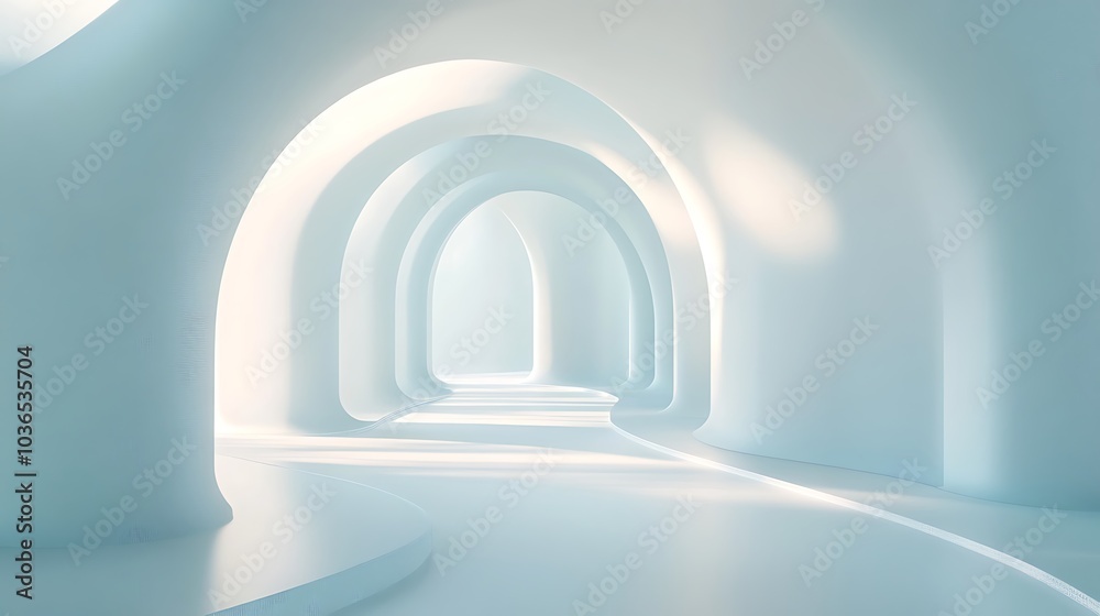 Fototapeta premium Abstract white 3D render with soft lighting and curved shapes for beauty graphics