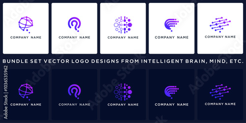 set of brain tech logo bundle