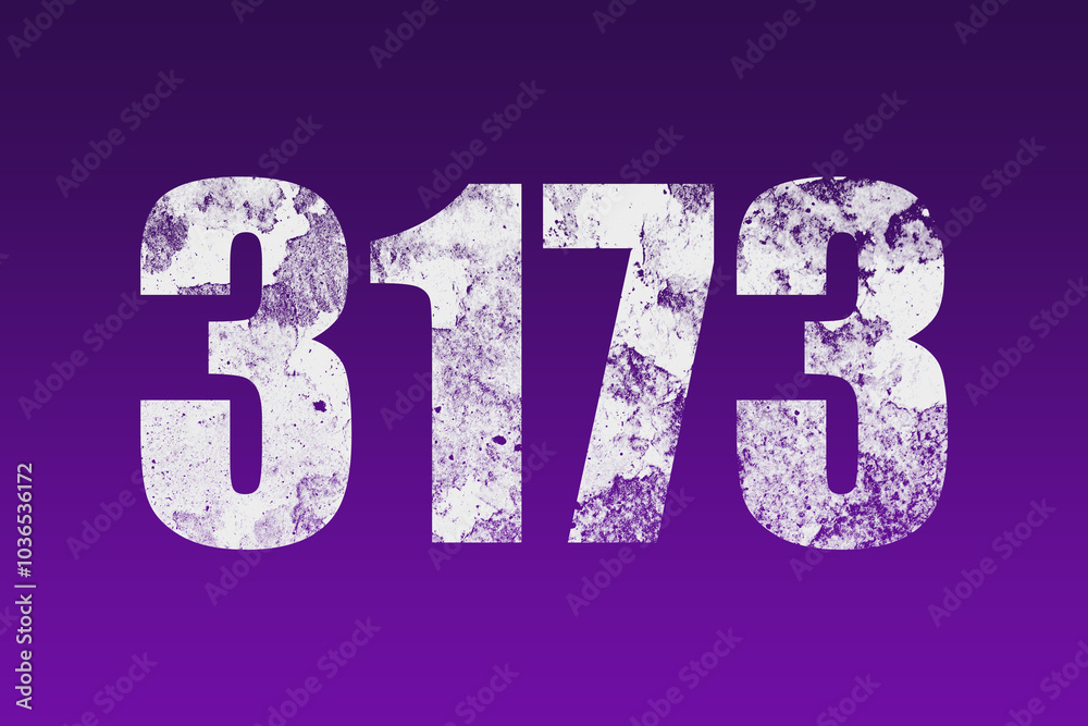 flat white grunge number of 3173 on purple background. flat white grunge number of 3173 on purple background.