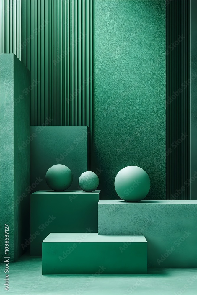 Abstract 3D Geometric Shapes on Green Minimalist Background for Modern Graphic Design Abstract 3D Geometric Shapes on Green Minimalist Background for Modern Graphic Design