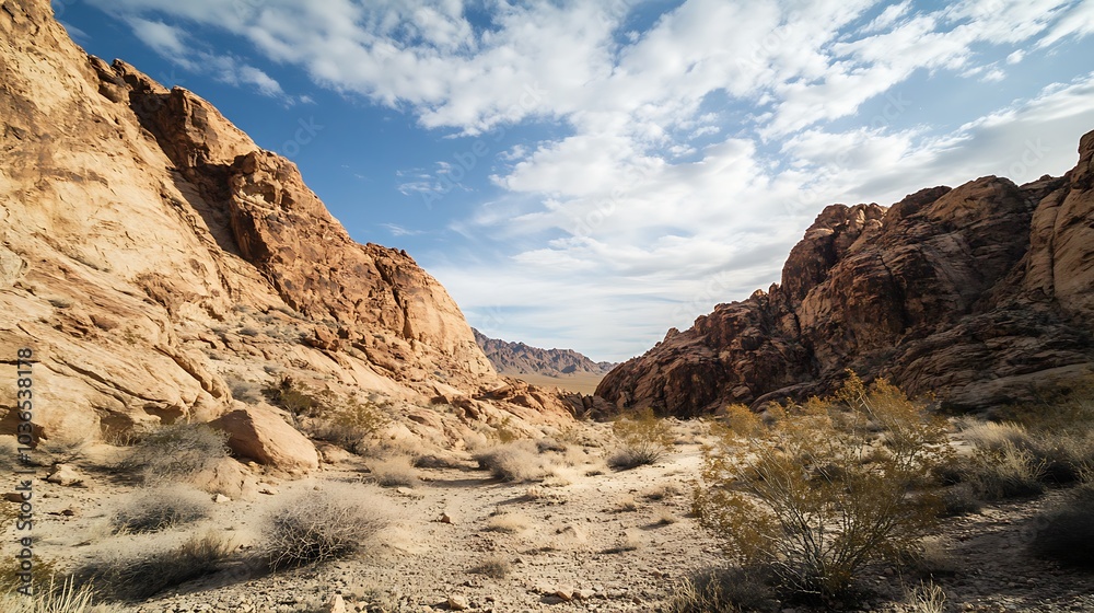 Obraz premium A Narrow Canyon Formed by Two Red Rock Cliffs in the Desert