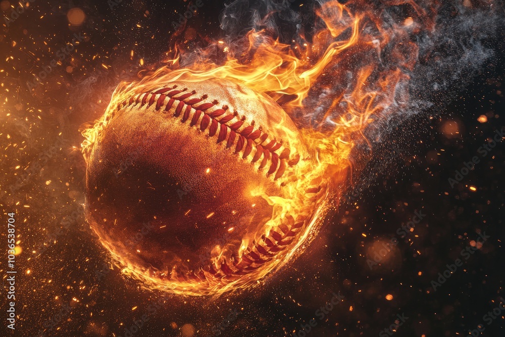 Baseball engulfed in flames. This image can be used to represent ...