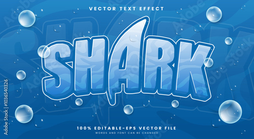 Shark editable text effect template with deep sea background