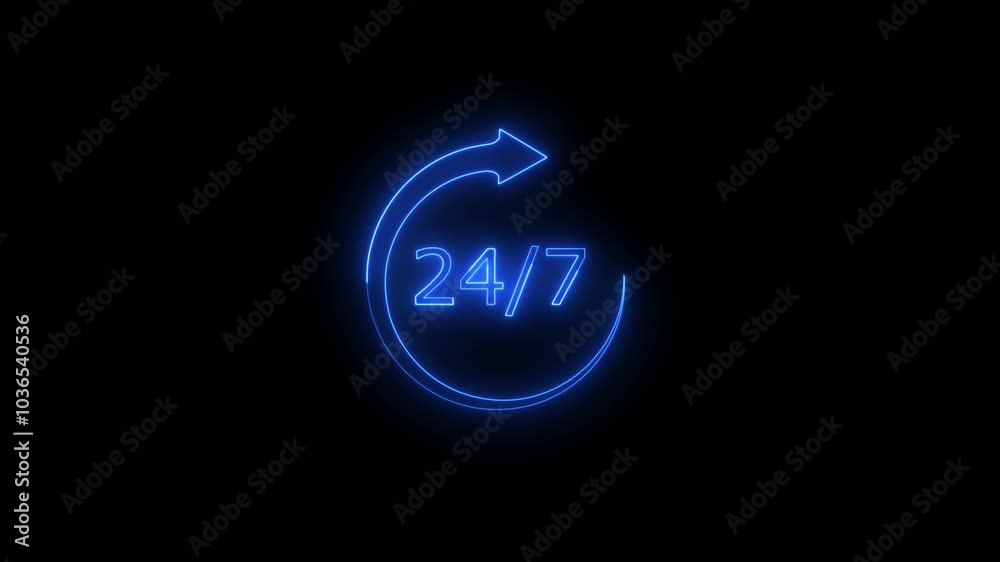 24 hours a day and 7 days a week animation on black. V_54. Black background. 24 hours a day and 7 days a week animation on black. V_54. Black background.