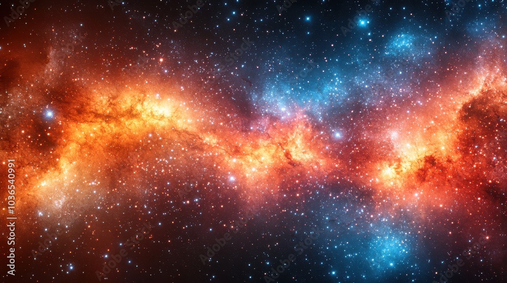 Naklejka premium Vibrant nebula displays a stunning array of colors in the vastness of outer space, showcasing the beauty of cosmic phenomena