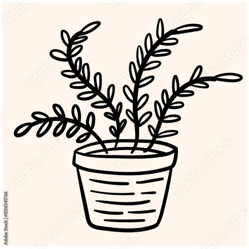 Cute houseplant in flower pot with background cream
