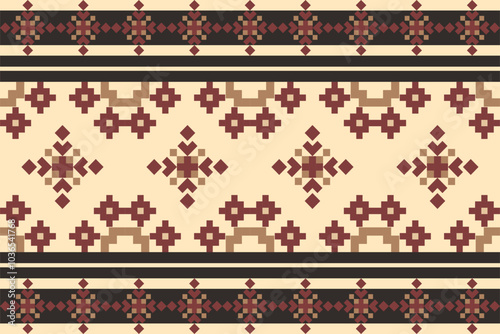Geometric and cross stitch traditional ethnic pattern.floral pixel art embroidery. Elegance background abstract Aztec seamless pattern for fabric,cloth,dress,carpet,curtain,sarong,batik,wallpaper.