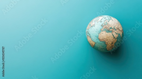 Earth globe icon on a cyan background, emphasizing environmental responsibility and international collaboration.