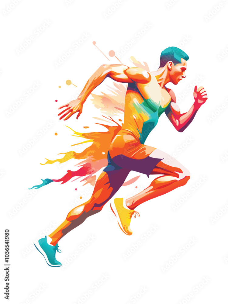 Athletic Man Running, Colorful Splash Art Athletic Man Running, Colorful Splash Art