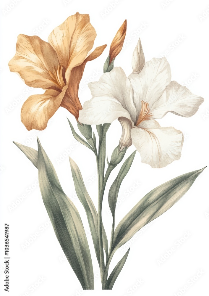 Obraz premium flower illustration in vintage style art, isolated on white background